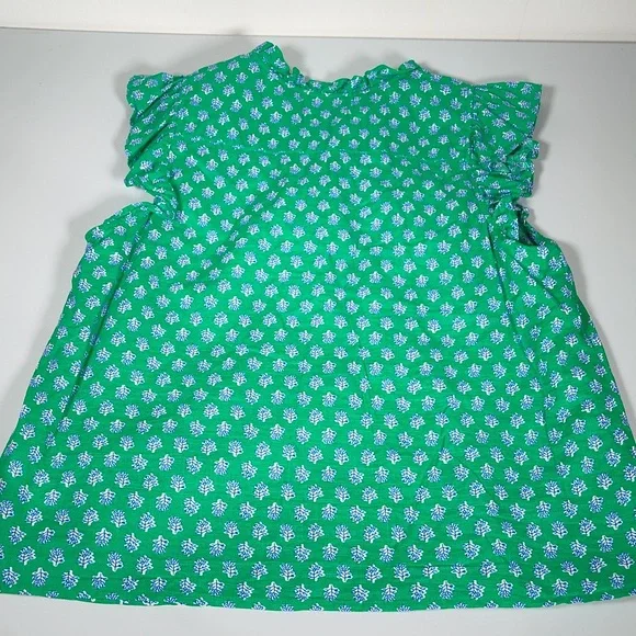 J. Crew Flutter Sleeve Top in Vintage Kelly White Floral Block Print L - Picture 6 of 9